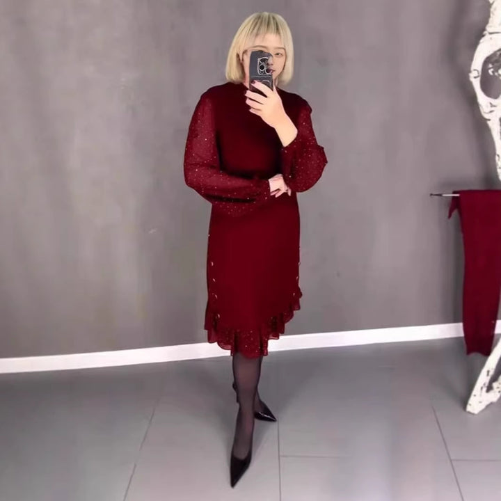 Damen Elegantes Kleid mit voluminösen Ärmeln und durchbrochenem Saum Drune