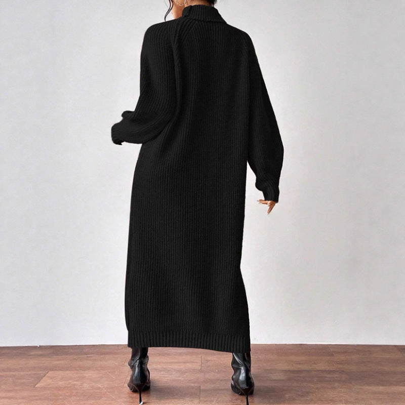 Damen modisches Strickkleid mit hochgeschlossenem Kragen und weitem Schnitt Drune