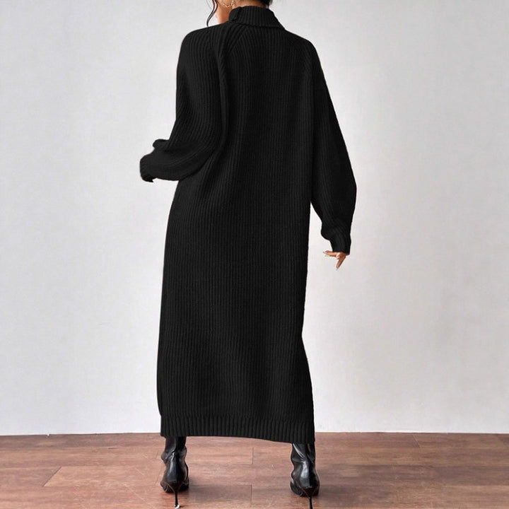 Damen modisches Strickkleid mit hochgeschlossenem Kragen und weitem Schnitt Drune