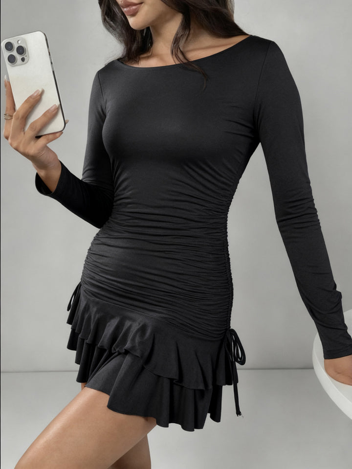 Damen Figurbetontes Minikleid mit Rüschendetails und seitlichen Bindebändern Drune