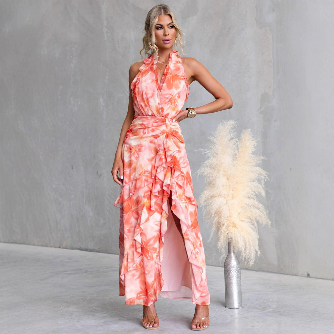Damen Maxikleid mit fließendem Design und Rüschendetails Drune