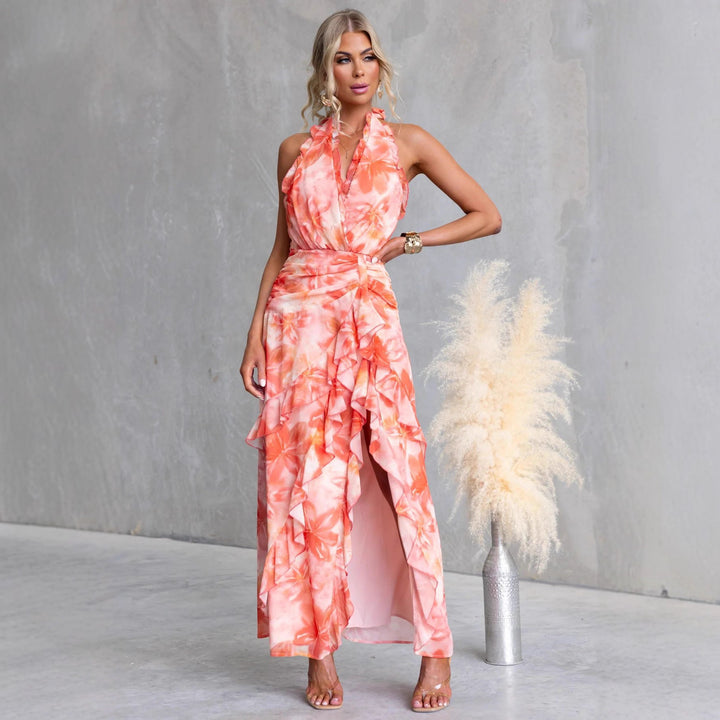 Damen Maxikleid mit fließendem Design und Rüschendetails Drune