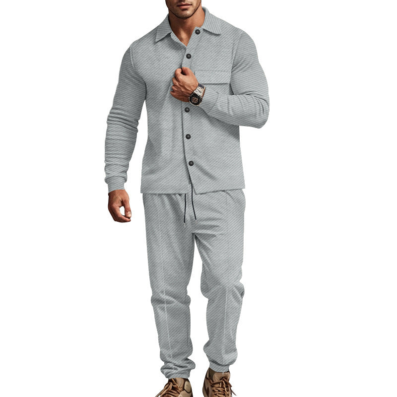 Herren nan urbanes Lounge-Zweiteiler mit Hemdjacke, Brusttasche und Kordel-Jogger aus strukturierter Baumwollmischung Drune