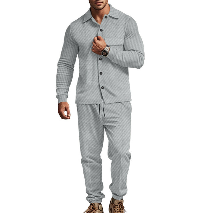 Herren nan urbanes Lounge-Zweiteiler mit Hemdjacke, Brusttasche und Kordel-Jogger aus strukturierter Baumwollmischung Drune
