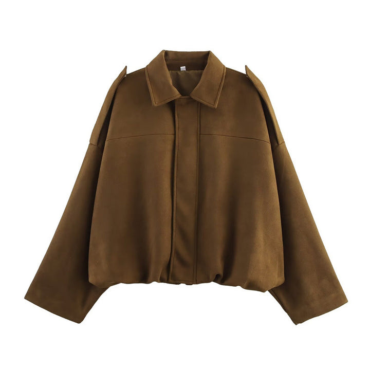 Damen Oversize-Suedejacke mit lässigem Schnitt und praktischen Schulterdetails Drune