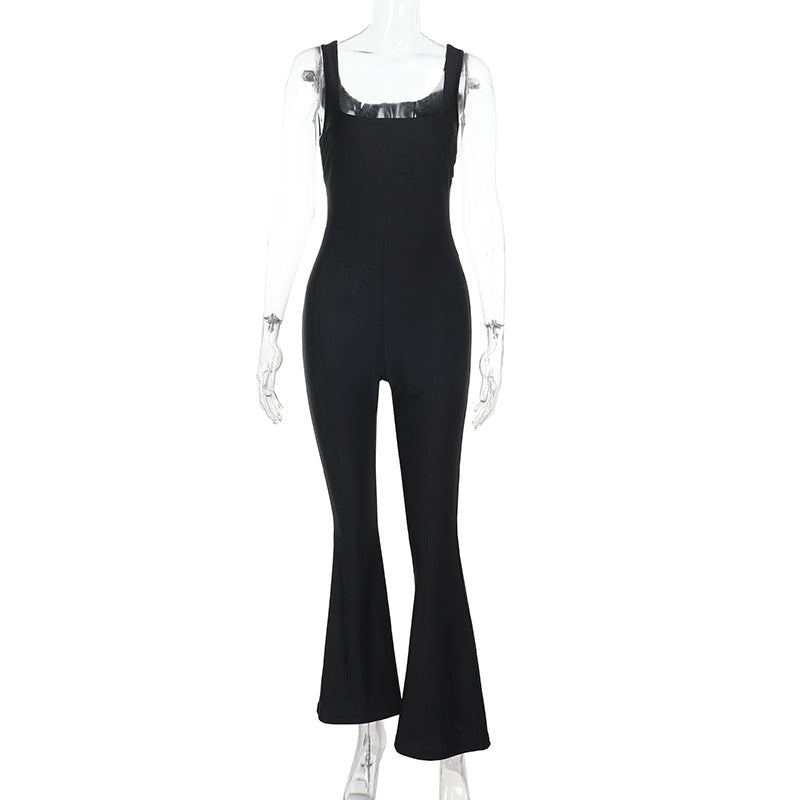 Damen Eleganter Wickel-Overall mit tiefem Ausschnitt und ausgestellten Beinen Drune
