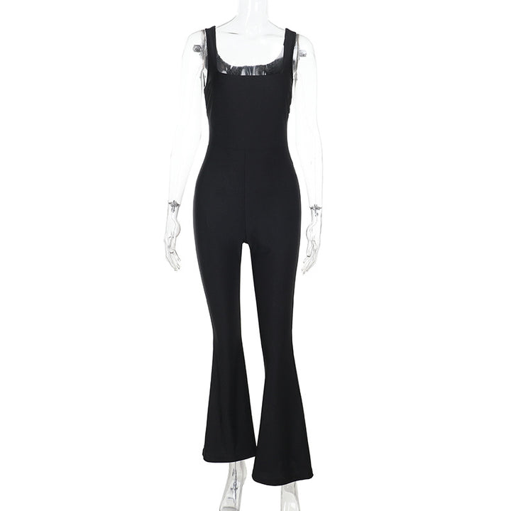 Damen Eleganter Wickel-Overall mit tiefem Ausschnitt und ausgestellten Beinen Drune