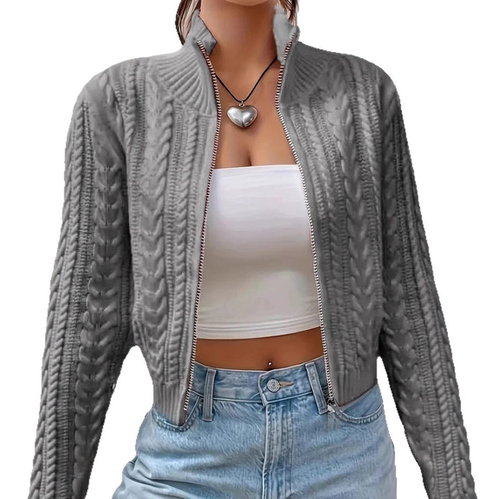 Damen Strickjacke mit modernem Zopfdesign und durchgehendem Reißverschluss Drune