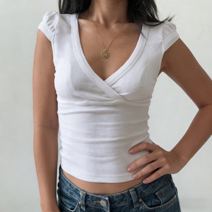 Damen Wickelshirt mit elegantem V-Ausschnitt und figurbetontem Schnitt Drune