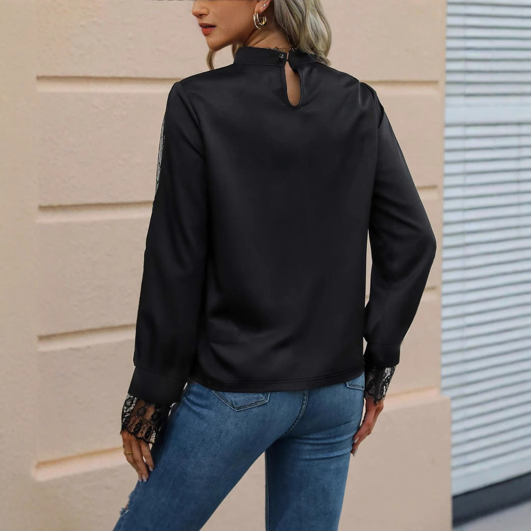 Damen Elegantes Oberteil mit transparenten Spitzeneinsätzen Drune