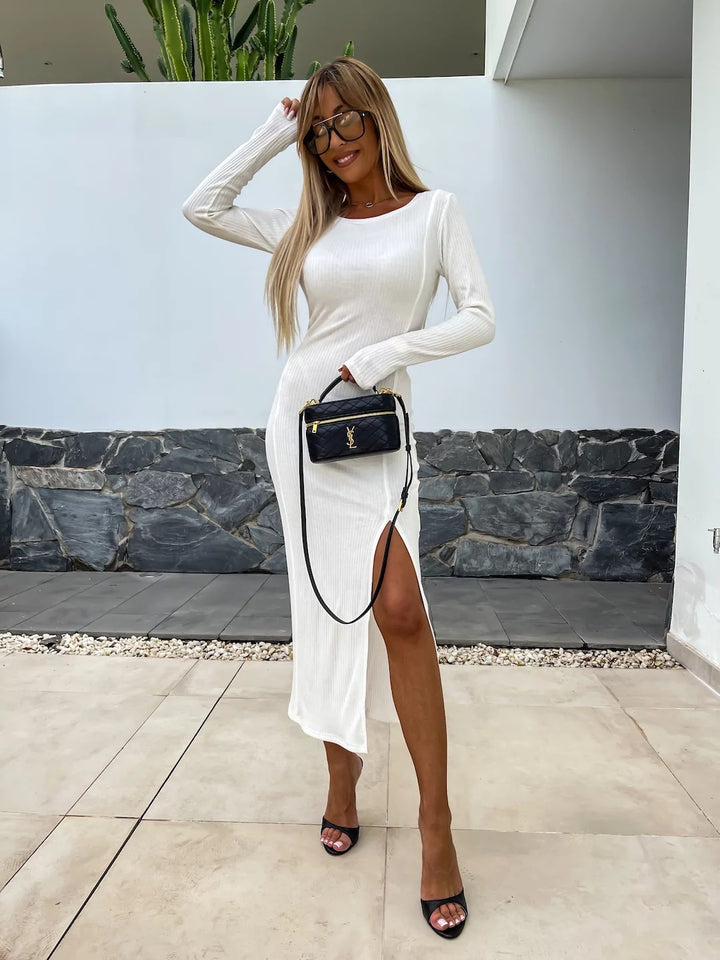 Damen figurbetontes Maxikleid mit seitlichem Schlitz Drune