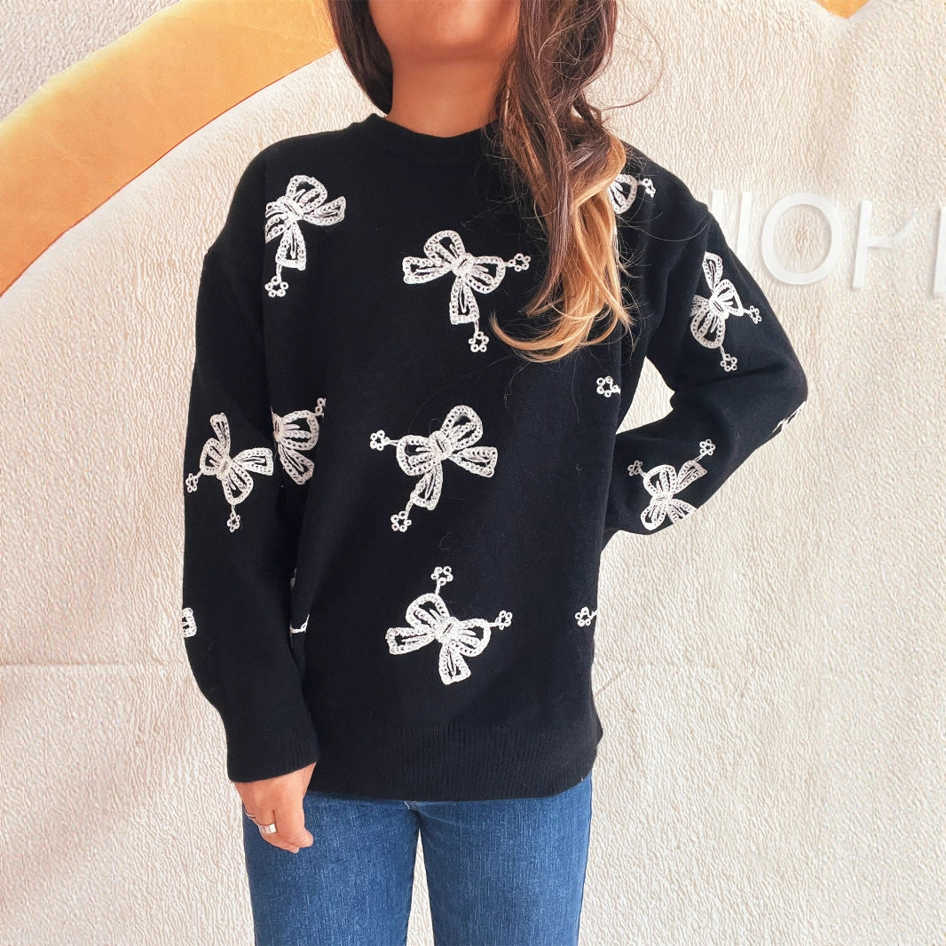 Damen Pullover mit verspieltem Schleifenmotiv und lässigem Schnitt Drune
