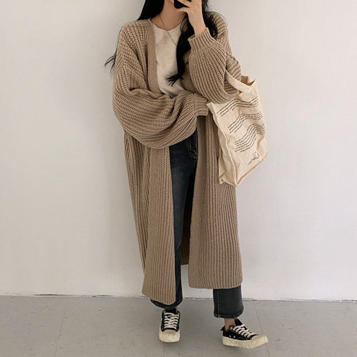 Damen Grober Strickcardigan mit offenem Schnitt und bequemen Ärmelabschlüssen Drune