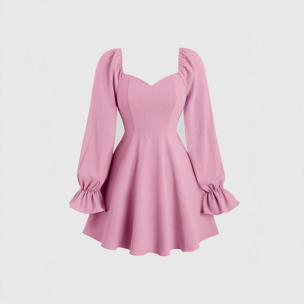 Damen Minikleid mit Puffärmeln und schickem Herz-Ausschnitt Drune