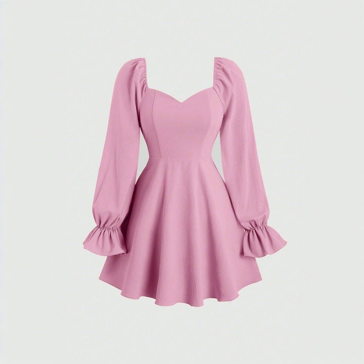 Damen Minikleid mit Puffärmeln und schickem Herz-Ausschnitt Drune