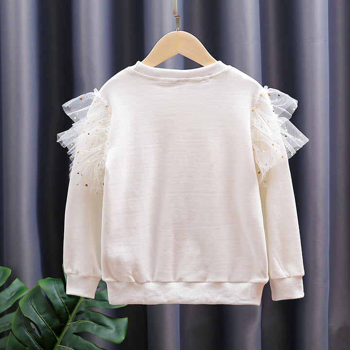 Mädchen modisches Sweatshirt mit transparenten Puffärmeln und Schleifendetail Drune
