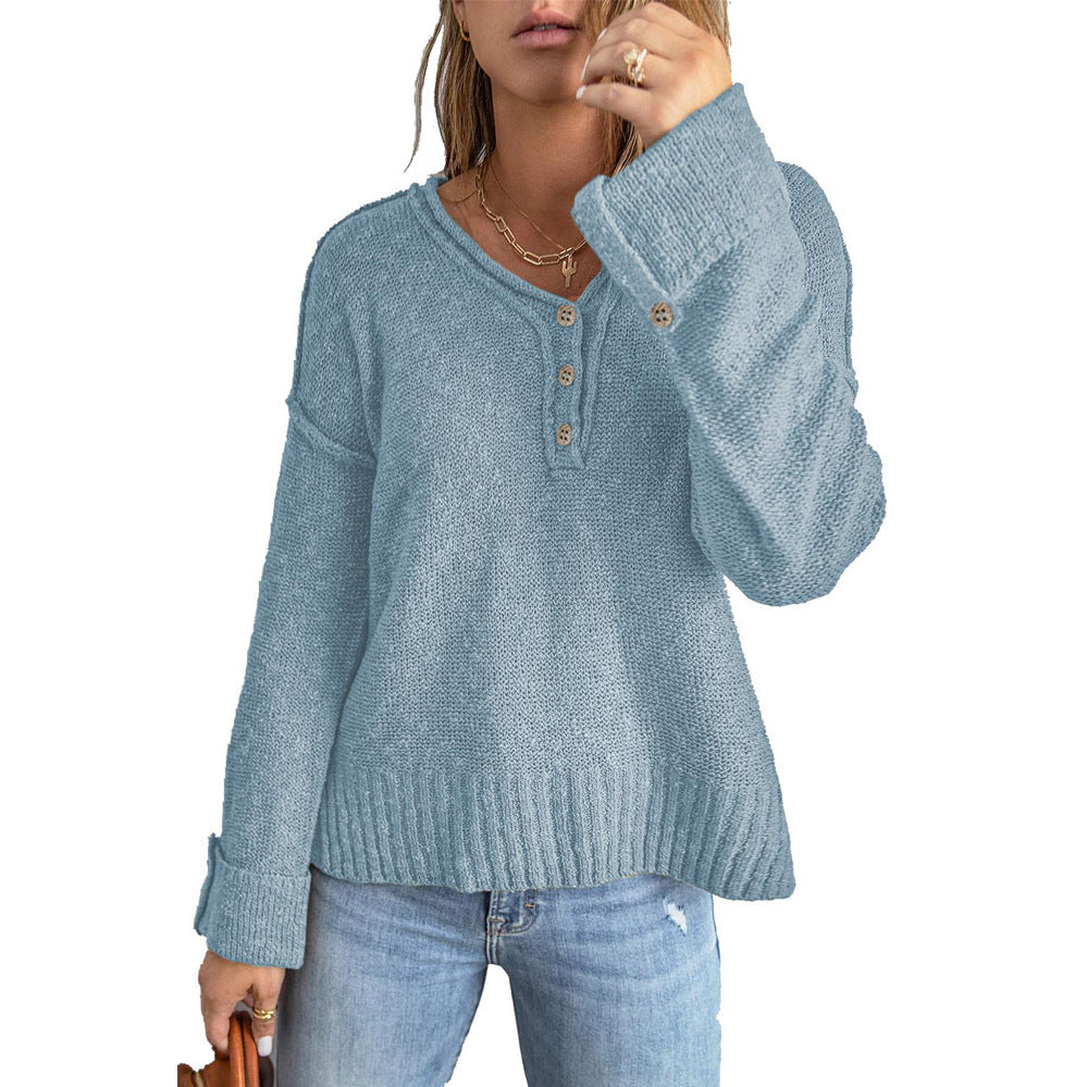 Damen Grober Strickpullover mit Knopfleiste und weitem Schnitt Drune