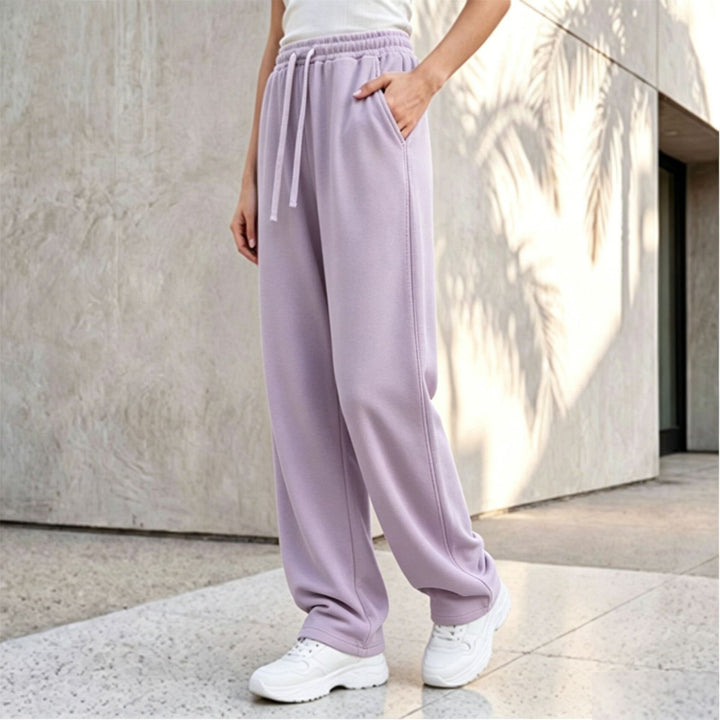 Damen nan weite Loungepalazzo-Hose mit hohem Komfortbund, Kordelzug, seitlichen Eingrifftaschen und dekorativer Seitennaht Drune