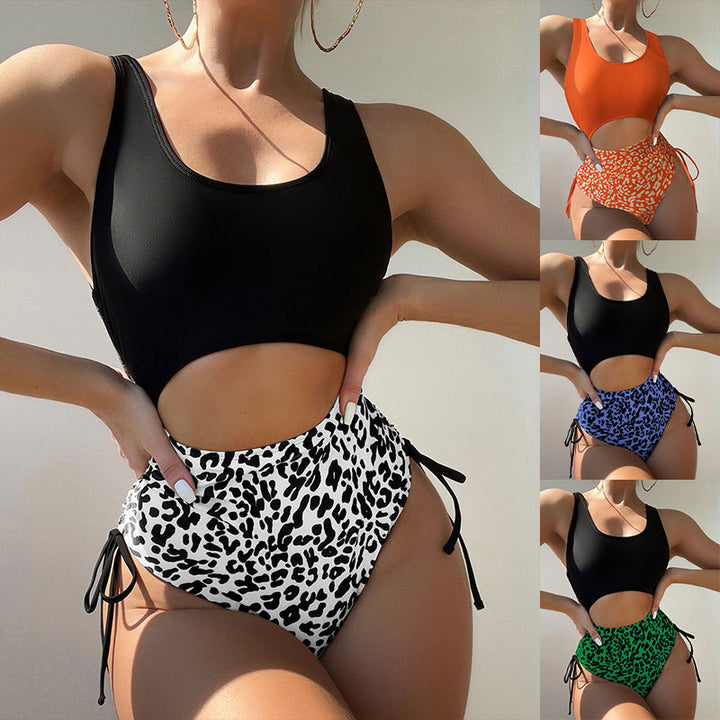 Damen Cut-Out Badeanzug mit hoher Taille und animalischem Muster Drune