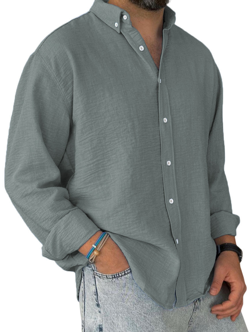 Herren nan leichtes Baumwoll-Leinen-Hemd mit Button-Down-Kragen und entspannter Relaxed-Fit Drune