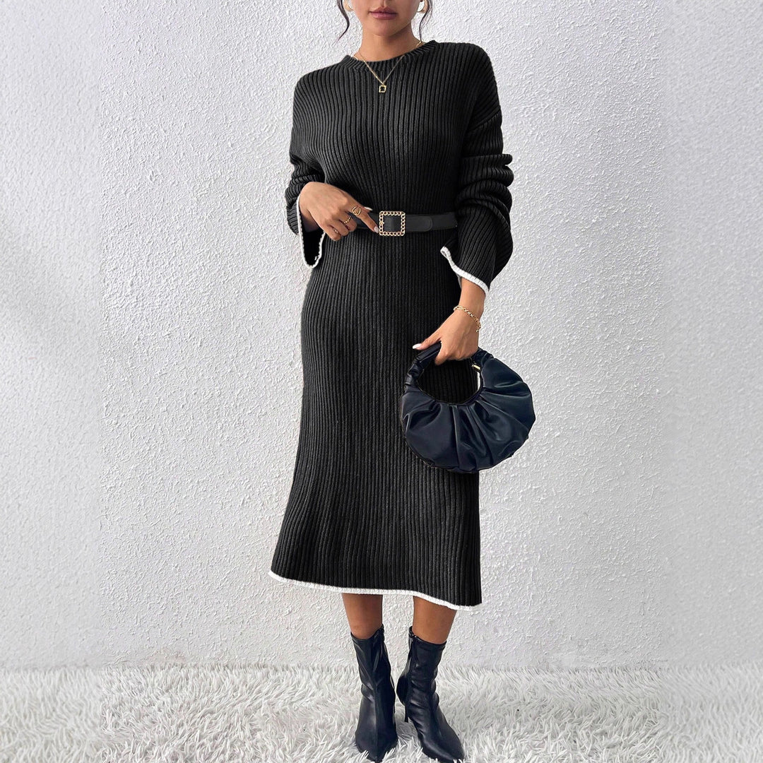 Damen lässiges Strickkleid mit Ribstruktur und weitem Schnitt Drune