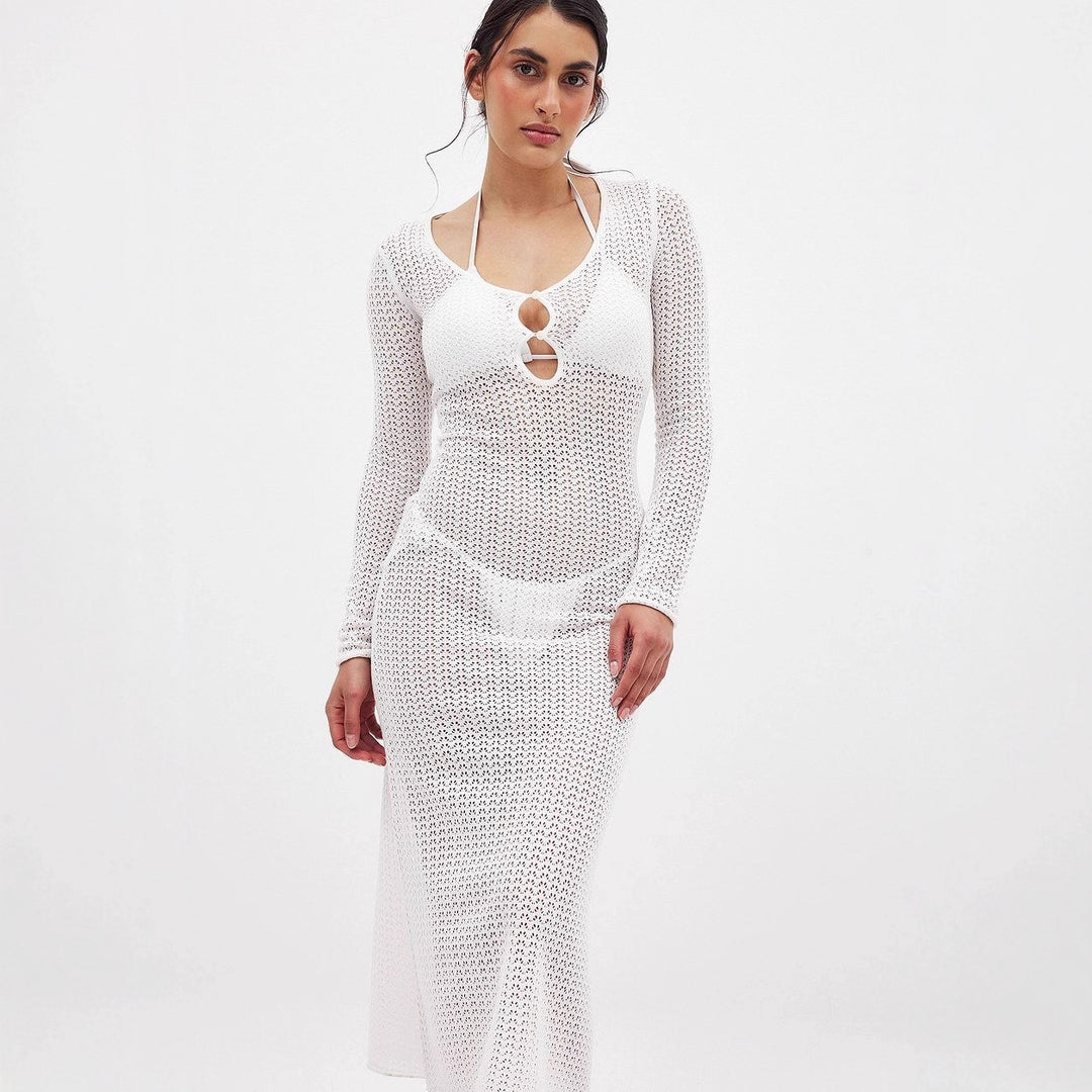 Damen langärmliges Strickkleid im modernen Netzdesign Drune
