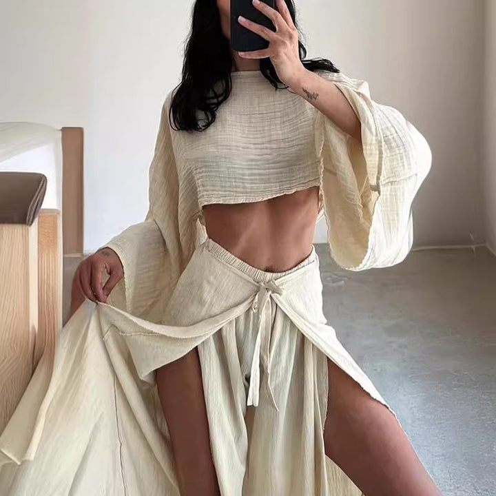 Damen Lässiges Zweiteiliges Set mit oversize Oberteil und weiten Hosen Drune