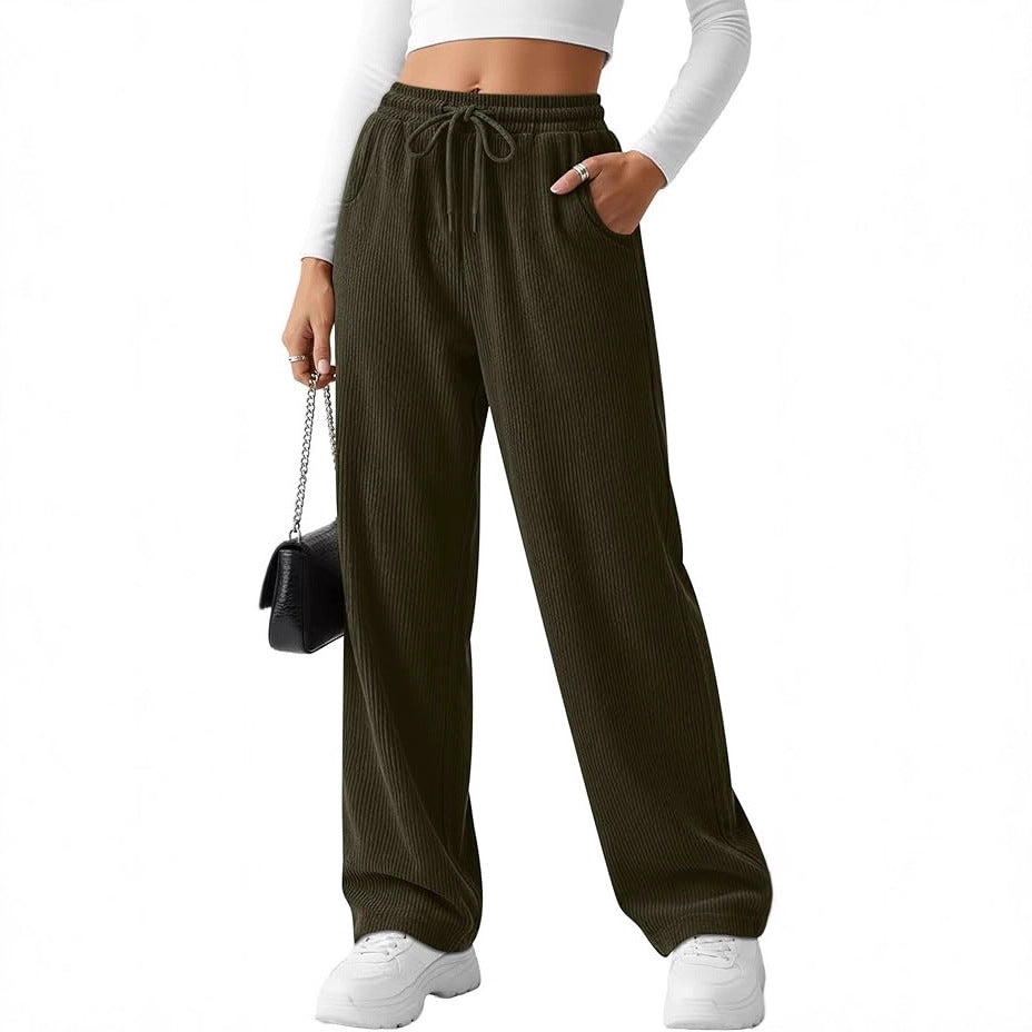 Damen breite Rippstrick-Hose mit Kordelzug Drune