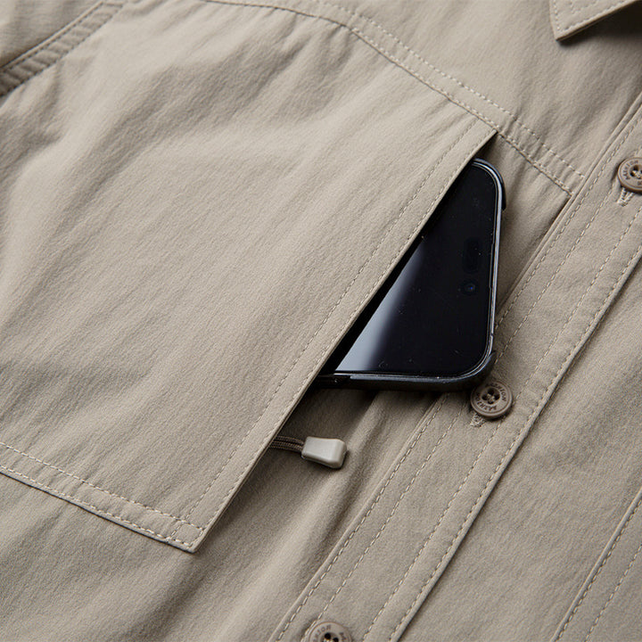 Herren nan atmungsaktives Trekking-Hemd mit UV-Schutz, aufgesetzten Brusttaschen und Aufrollärmeln Drune