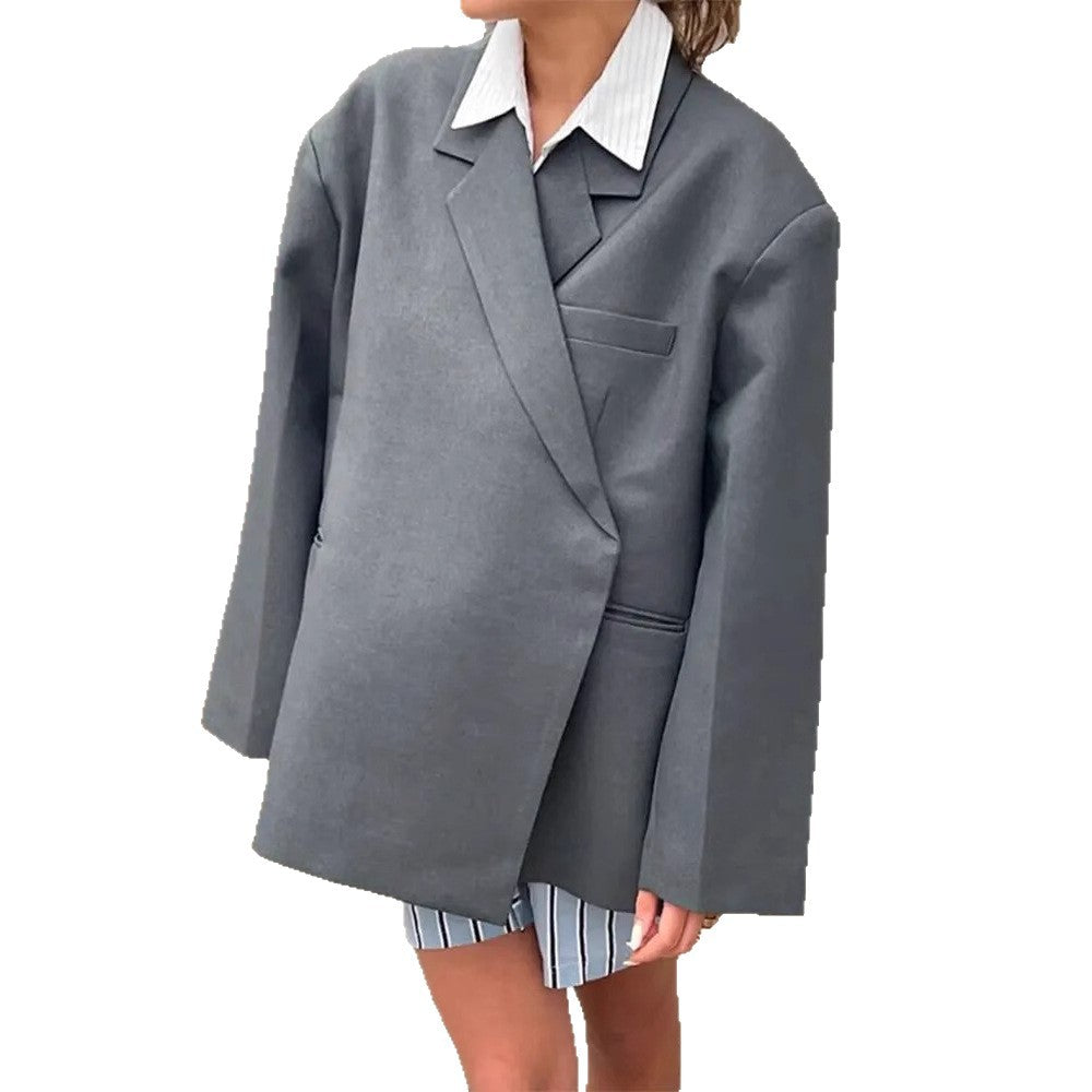 Damen Oversized Blazer mit eleganter Tasche und schickem Revers Drune