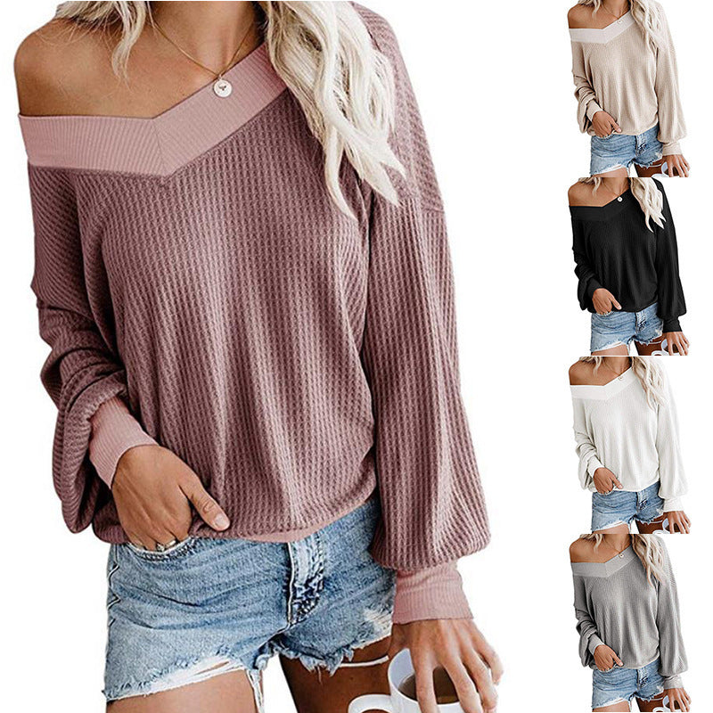 Damen lässiger Pullover mit asymmetrischem Ausschnitt und voluminösen Ärmeln Drune