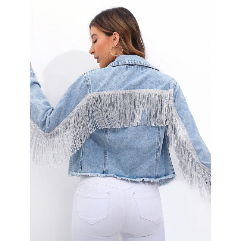 Damen Denimjacke mit Fransen Drune