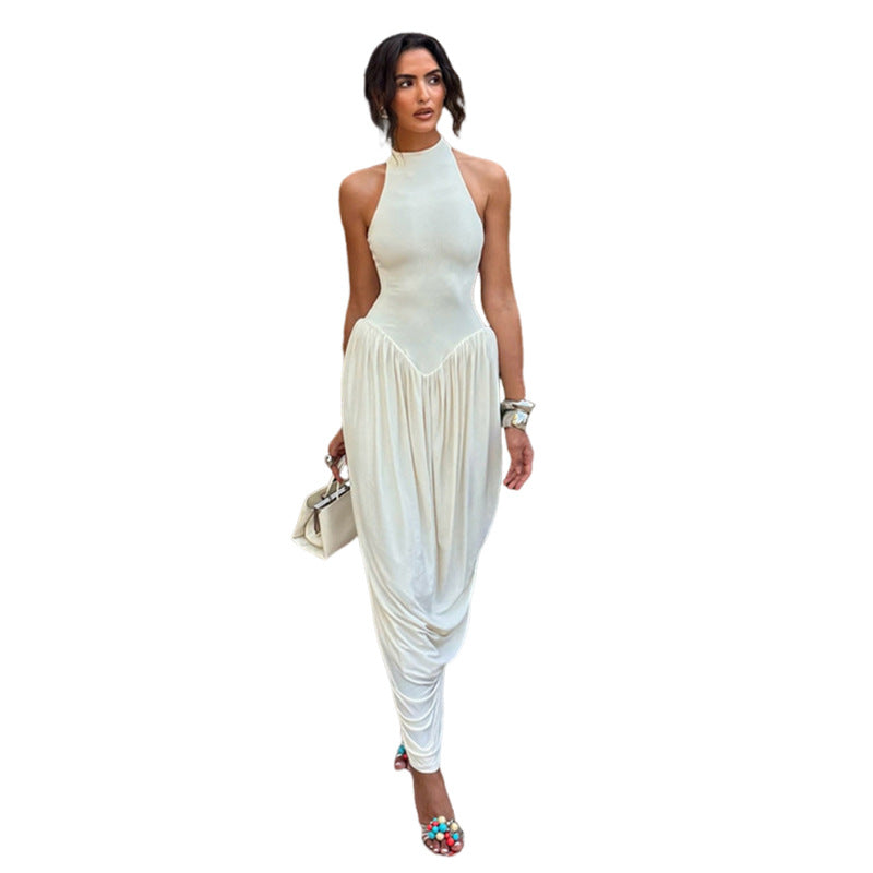 Damen Elegantes Maxi-Jumpsuit mit hohem Kragen und fließendem Saum Drune