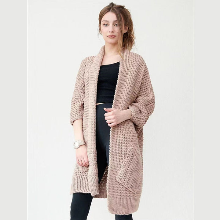 Damen Langer Strickmantel im modischen Waffelmuster Drune