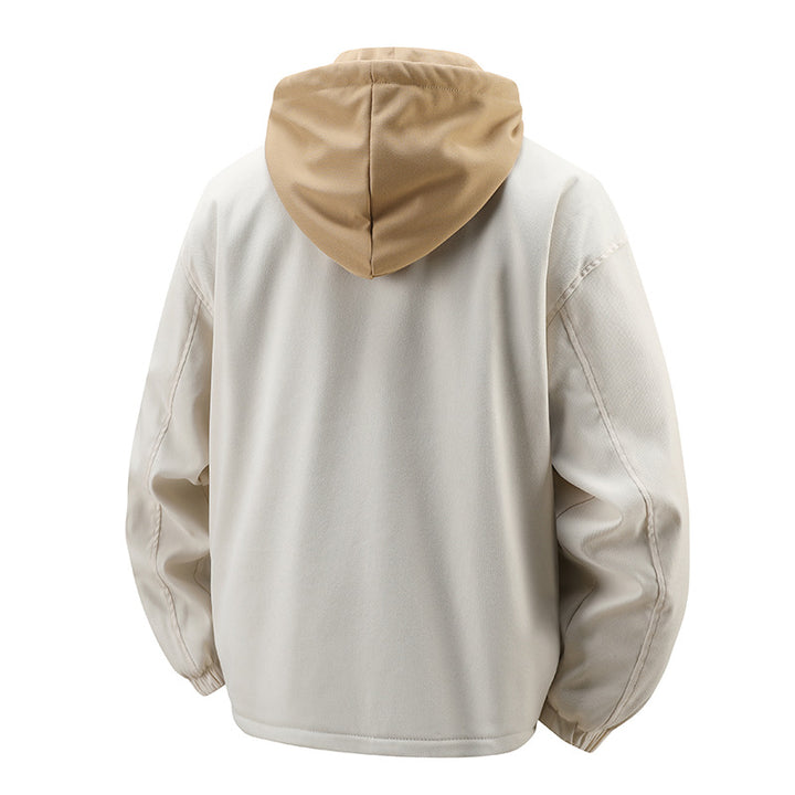 Herren  geschichtete Kapuzen Utility Parka Jacke mit kontrastierender Kapuze Innenfutter Klappe und Reißverschlusstaschen Drune