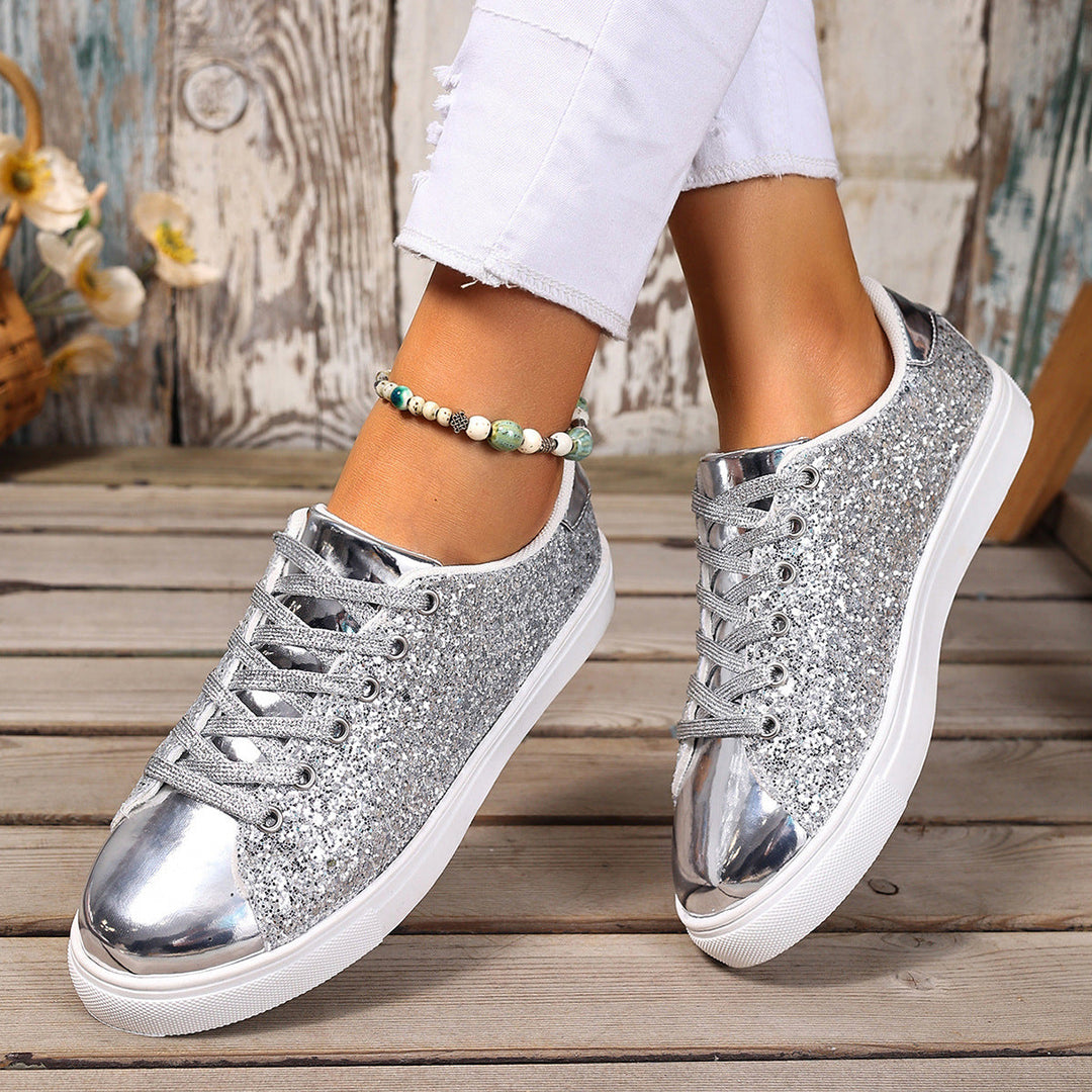 Damen Glitzernde Sneakers mit verspiegelter Zehenkappe und bequemer Polsterung Drune