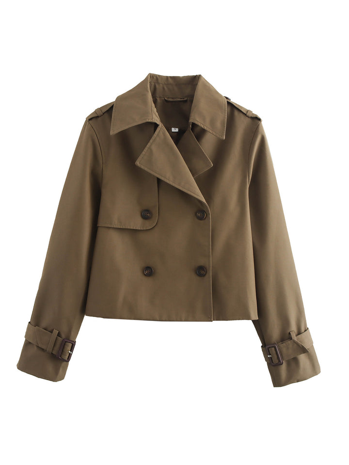 Damen Kurz Cropped Doppelreihige Trenchcoat Drune
