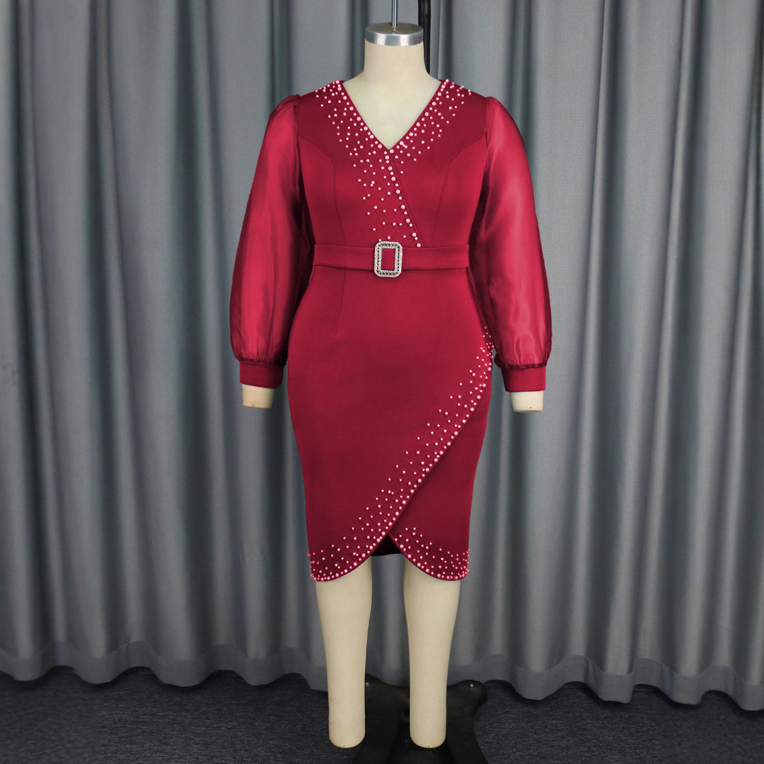 Damen Abendkleid mit eleganten Puffärmeln und funkelnden Applikationen Drune