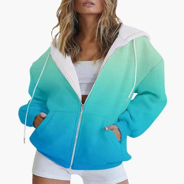 Damen Oversized Kapuzenjacke mit Farbverlauf und praktischen Taschen Drune