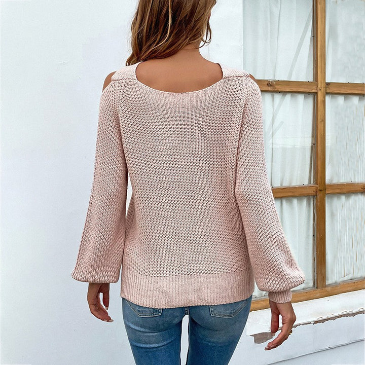 Damen stylischer Strickpullover mit einseitigem Ausschnitt und raffiniertem Design Drune
