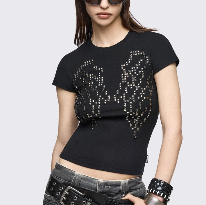 Damen Enganliegendes T-Shirt mit Metallic-Nieten Drune