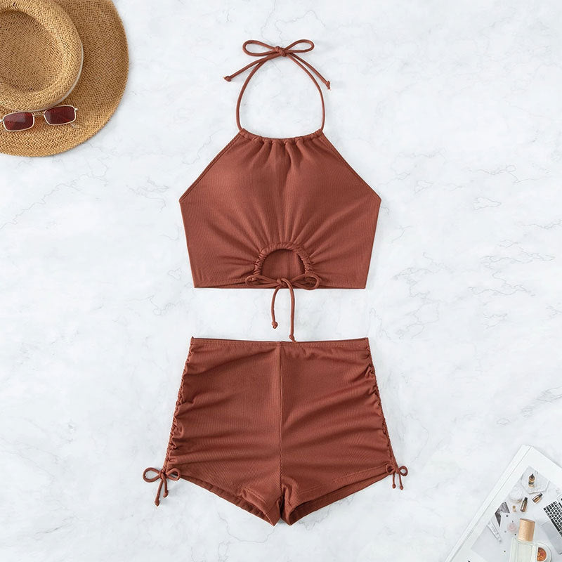 Damen Sportliches Crop-Bikiniset mit verstellbaren Riemen Drune