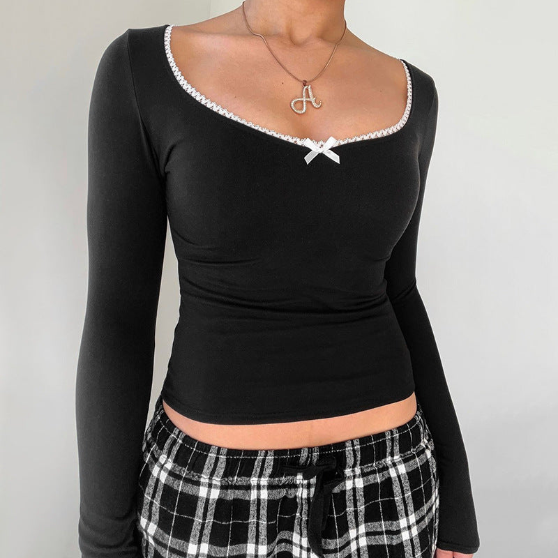 Damen Langarmshirt mit elegantem Rundhalsausschnitt und feinen Spitzenakzenten Drune