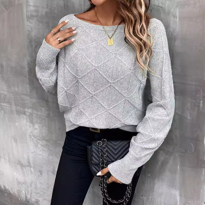 Damen Modischer Strickpullover mit modernem Rautenmuster und weitem Schnitt Drune