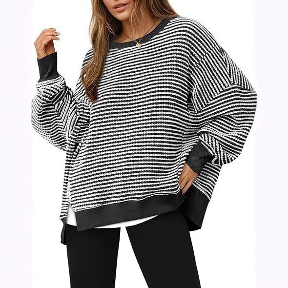 Damen lässiger gestreifter Oversized Pullover Drune