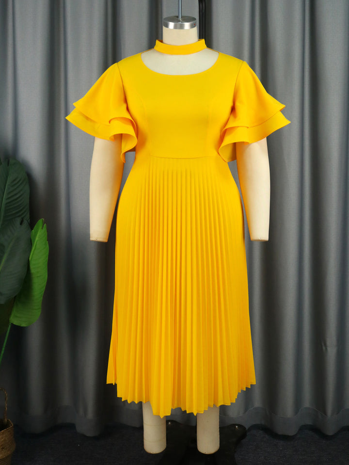 Damen Plissee Maxikleid mit Choker und voluminösen Ärmeln Drune