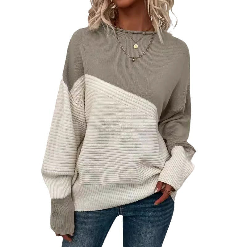 Damen Grobstrickpullover mit modernem Farbblock-Design und lockerer Passform Drune