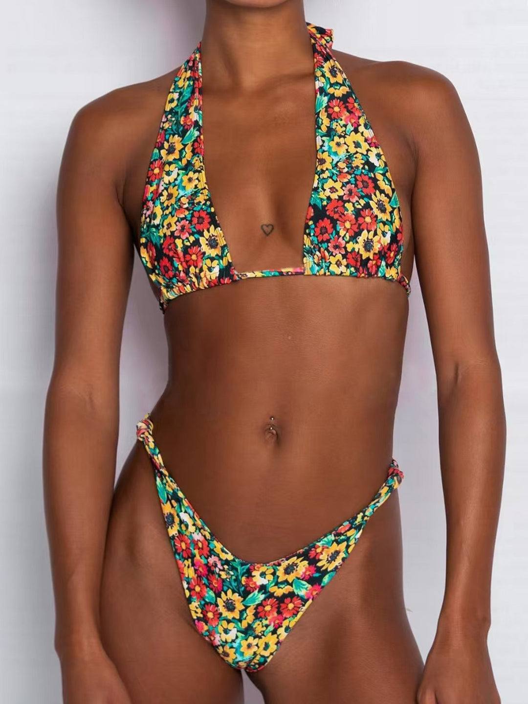 Damen Triangel-Bikini mit tiefem Ausschnitt und floralem Muster Drune