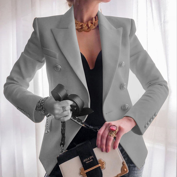 Damen eleganter Double-Breasted Blazer mit goldenen Knöpfen Drune