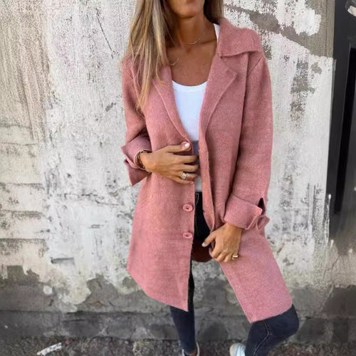 Damen elegante lange Wolljacke mit Oversize-Schnitt Drune